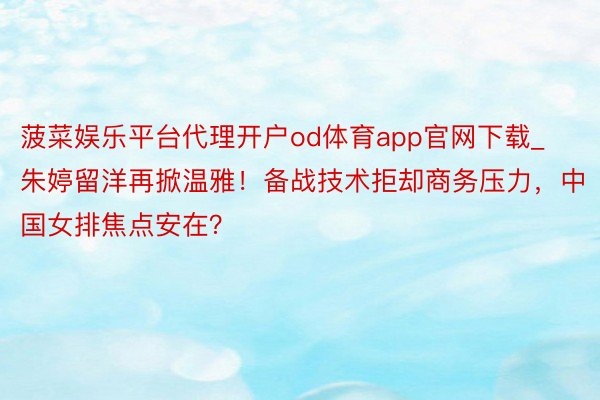 菠菜娱乐平台代理开户od体育app官网下载_朱婷留洋再掀温雅！备战技术拒却商务压力，中国女排焦点安在？