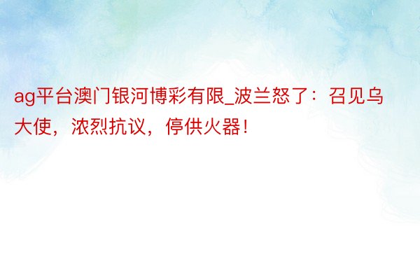 ag平台澳门银河博彩有限_波兰怒了：召见乌大使，浓烈抗议，停供火器！